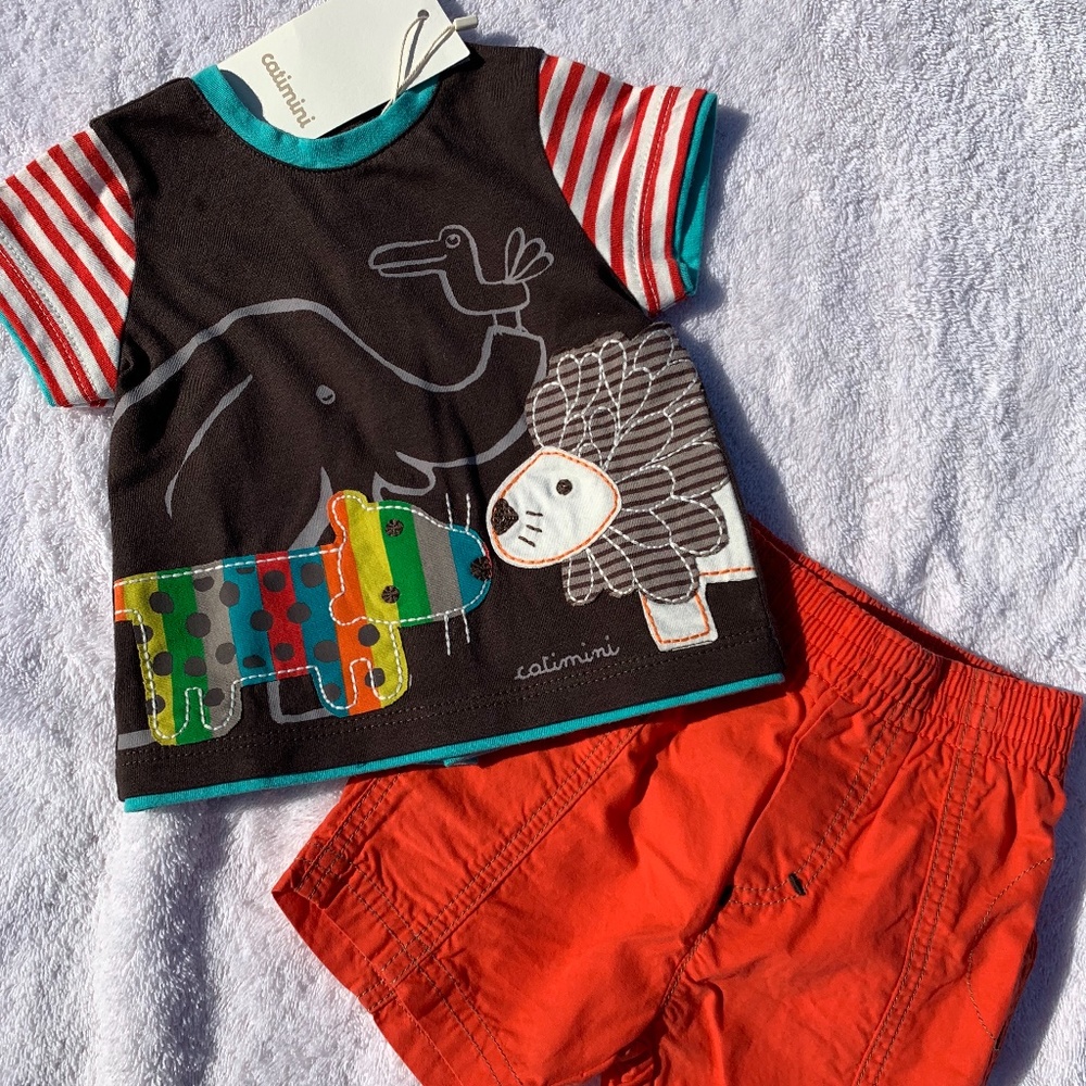 New Catamini Boys 2 pc Safari Short Set 3M 6M 9M